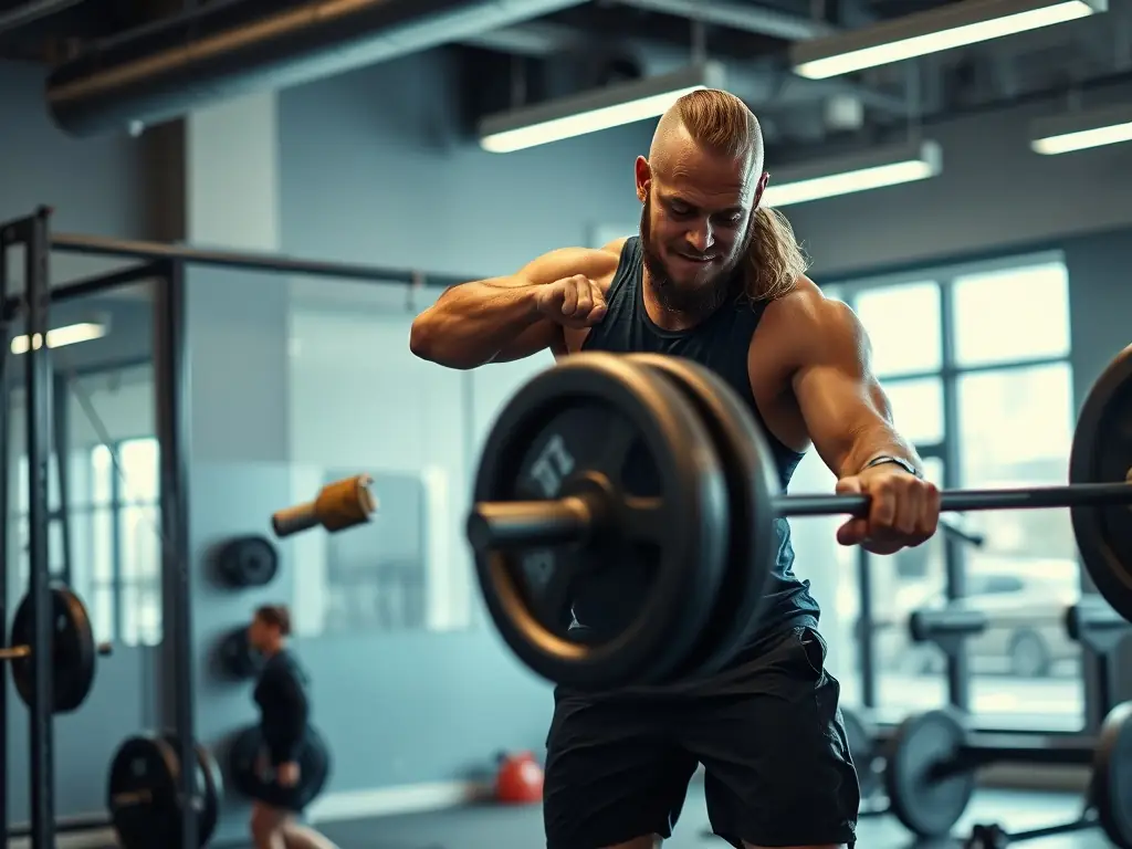 A dynamic image of a personal trainer guiding a client through a weightlifting exercise, set in a modern, well-equipped gym environment, showcasing personalized fitness guidance.